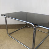 Coffee table in smoked glass and chrome 1970