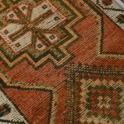 Brick Red Geometric Style Turkish Oushak Runner Rug, 90x340 Cm