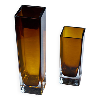 Duo de vases en verre ambré – style Murano Sommerso