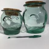 2 bocaux verre moulé vert bouchons liège
