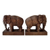Serre-livres éléphants en bois, milieu XXème