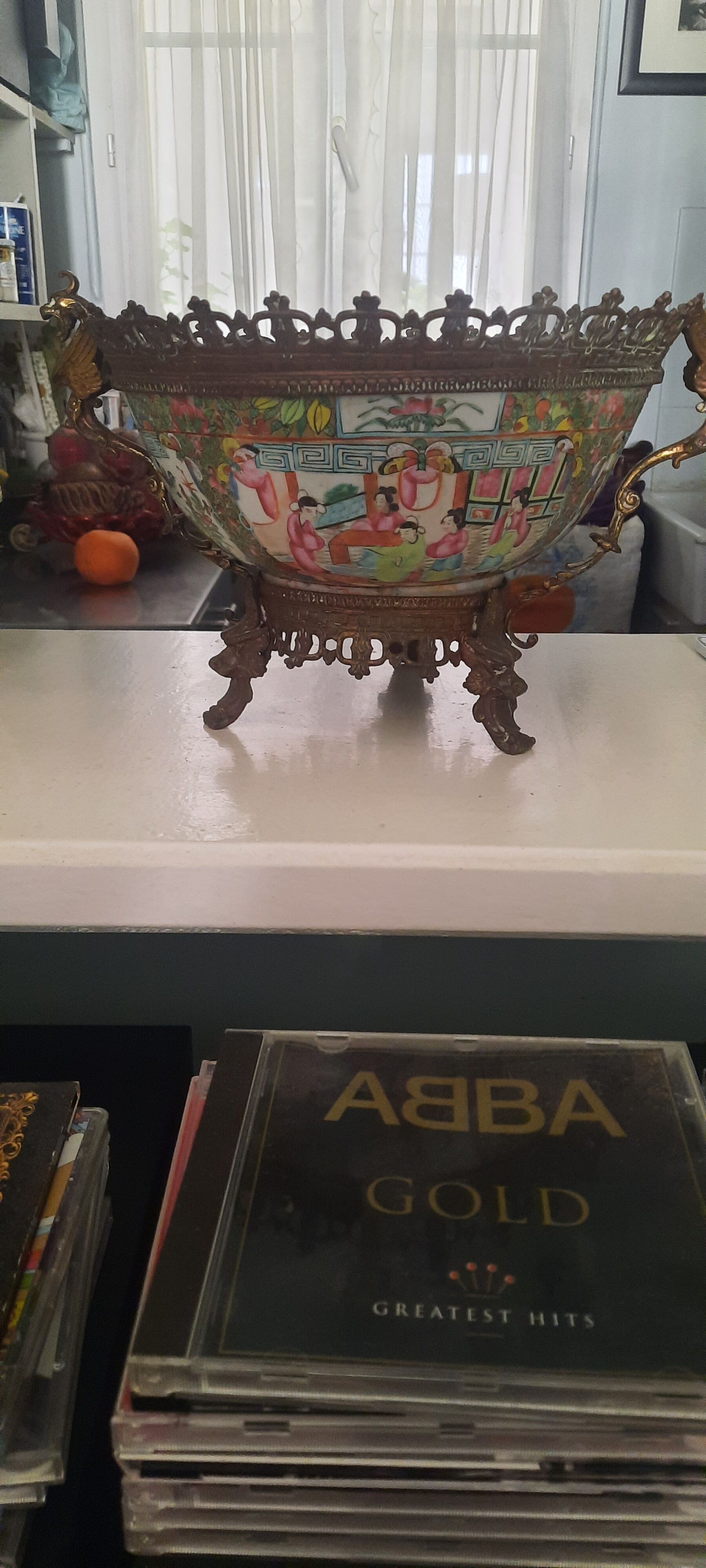Chinese basin with a bronze frame