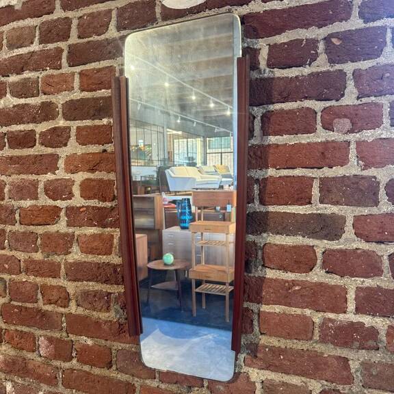 Irregular mirror with side teak frame, Denmark 1960
