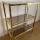 VINTAGE SHELF CONSOLE IN GOLD METAL AND SMOKED GLASS