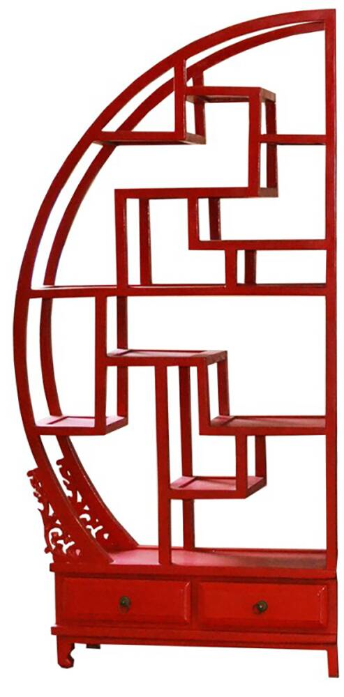 Red shelf with sculpted base