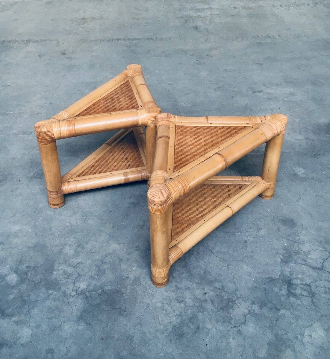 Handcrafted Bamboo Corner Table Set, 1970s, Set of 2