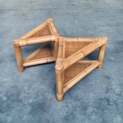 Handcrafted Bamboo Corner Table Set, 1970s, Set of 2