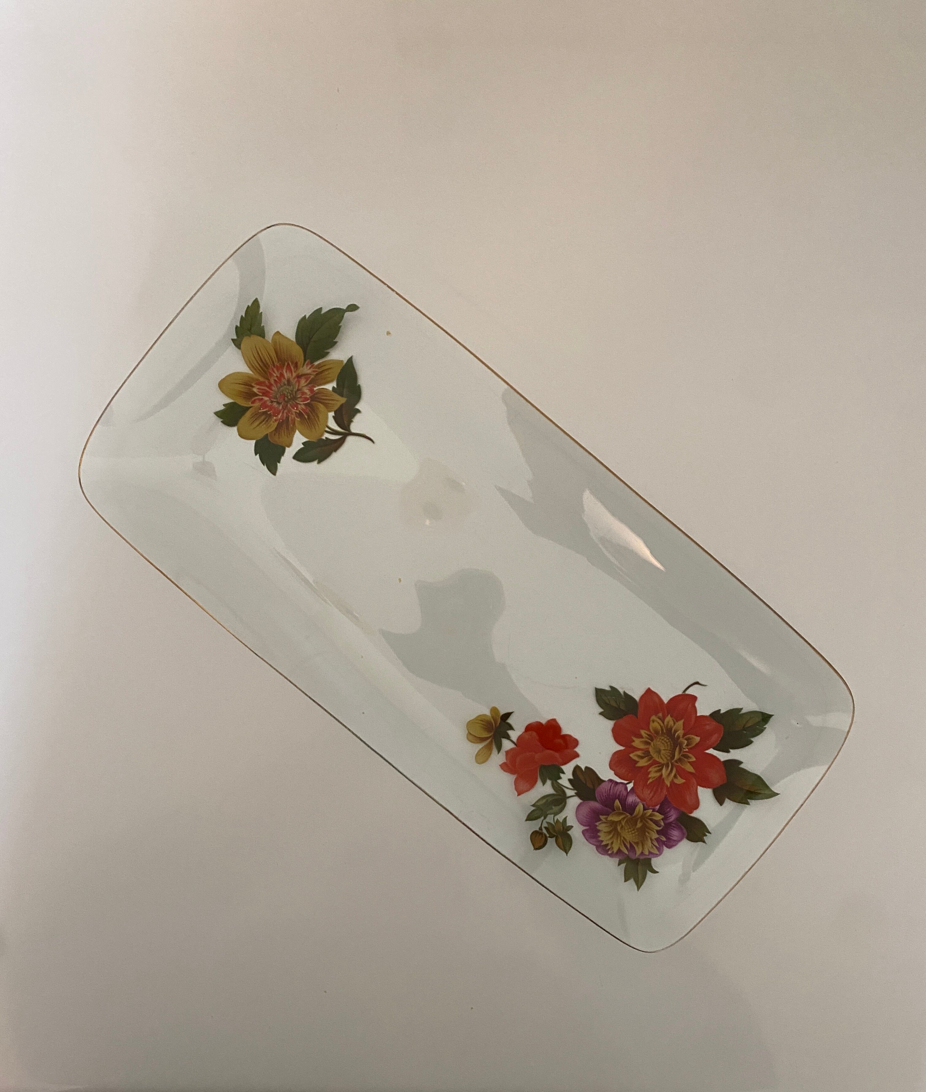 Vintage glass cake dish flower designs