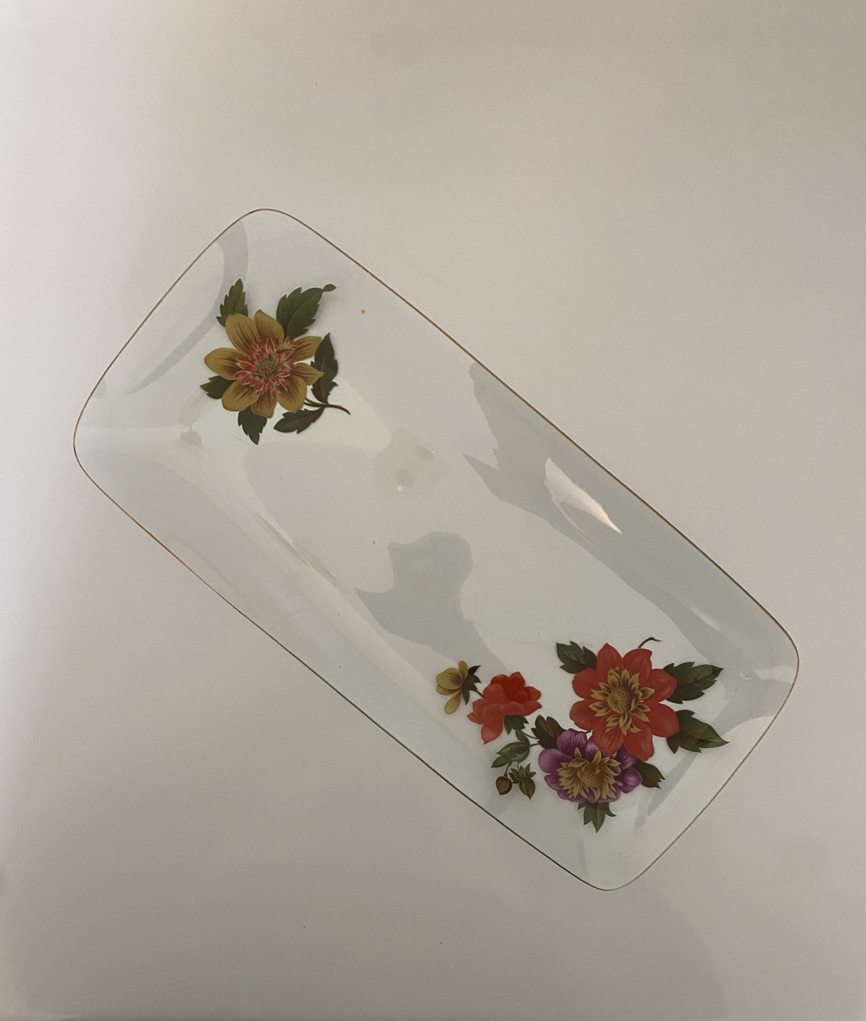 Vintage glass cake dish flower designs
