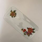 Plat à cake vintage en verre dessins de fleurs