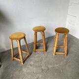 Set of three rattan high stools