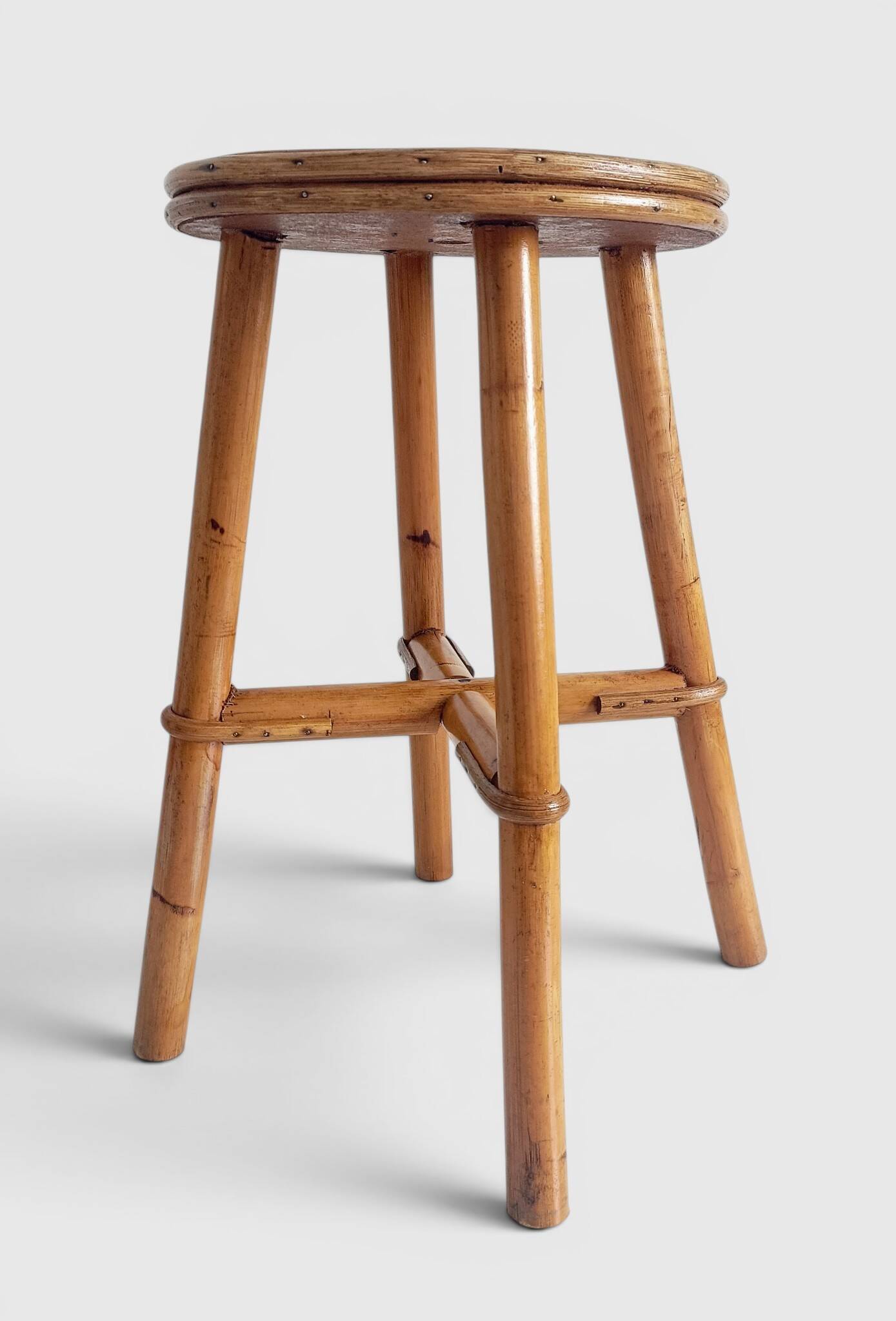 Vintage Rattan and Bamboo Accent Side Table / Stool, Spain, 1970s