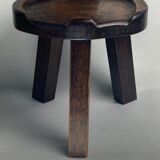 Sculptural oak brutalist chunky tripod stool, ca 1960s
