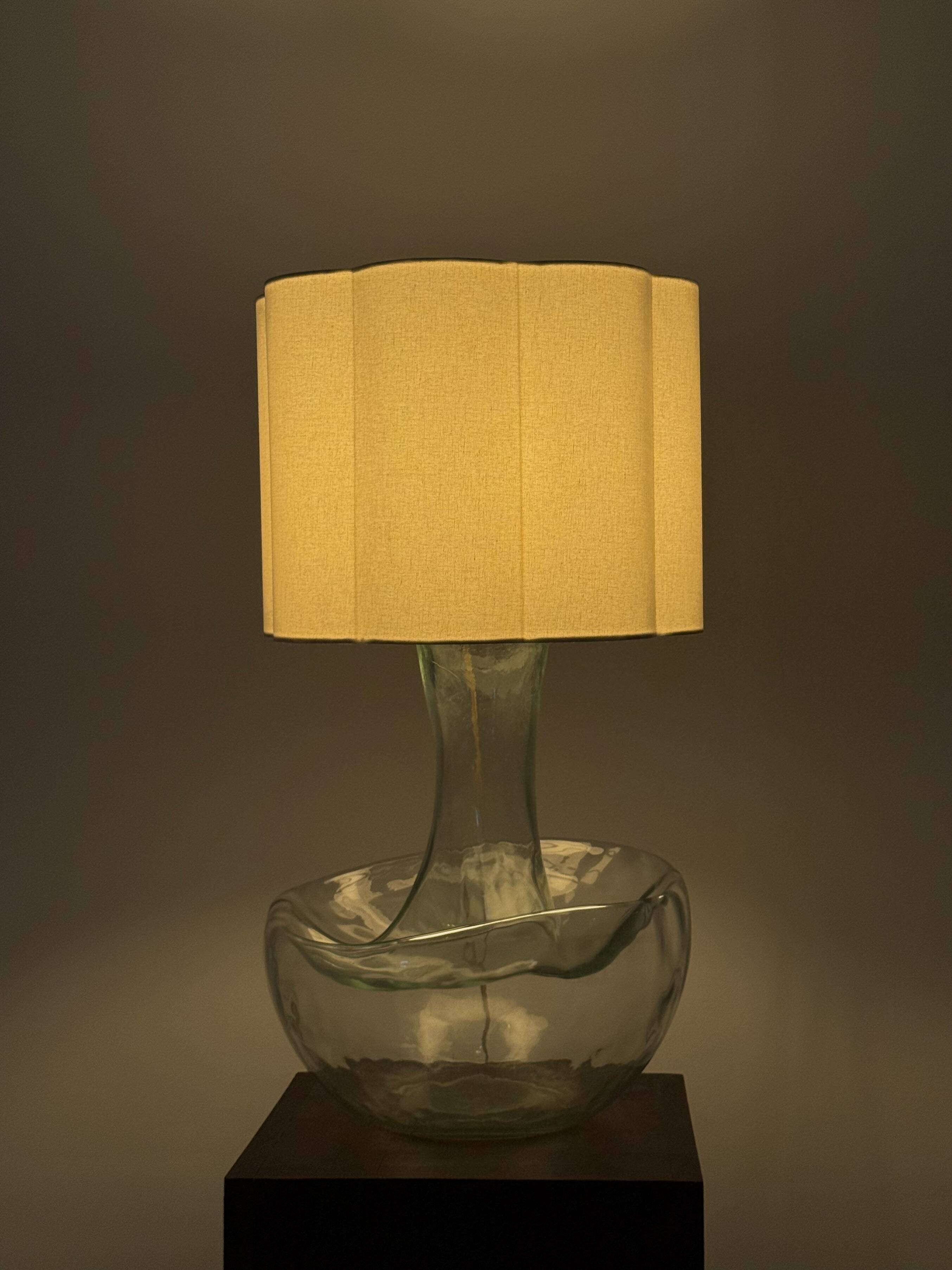 Large vintage table lamp with sculptural glass base
