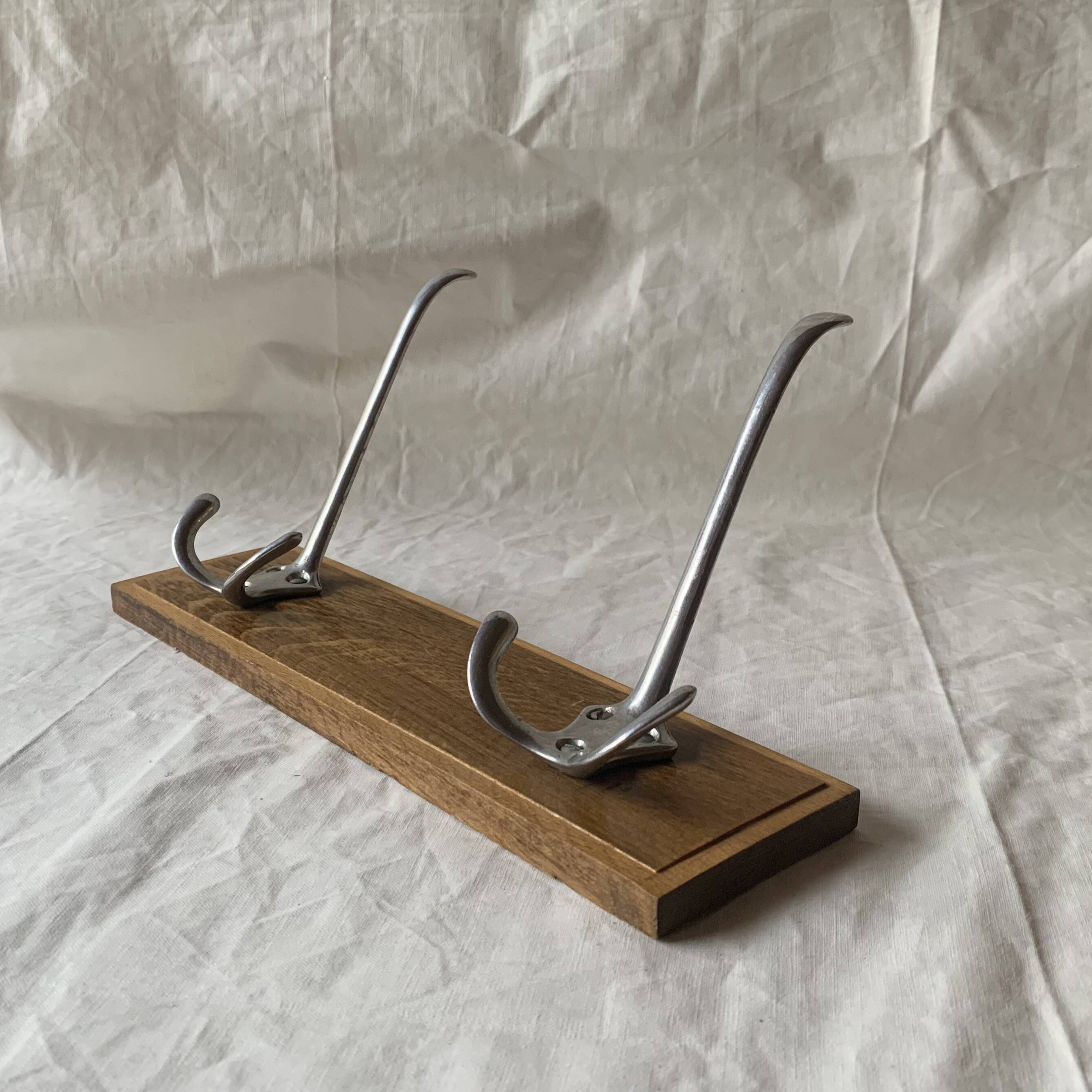 Vintage wooden wall coat rack - 2 hooks