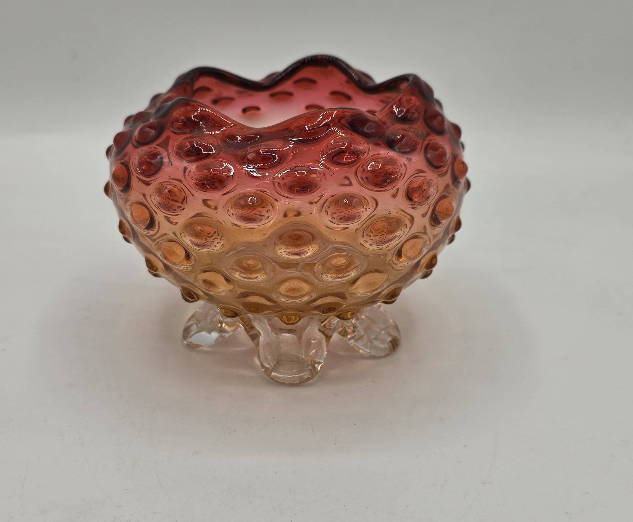 Bowl - glass pocket bowl with bubble decoration - Czechoslovakia, circa 19