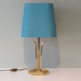 Mid-century brass table lamp with new custom lampshade.