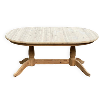 Renovated extendable farmhouse dining table in raw wood, 20th century, 160cm