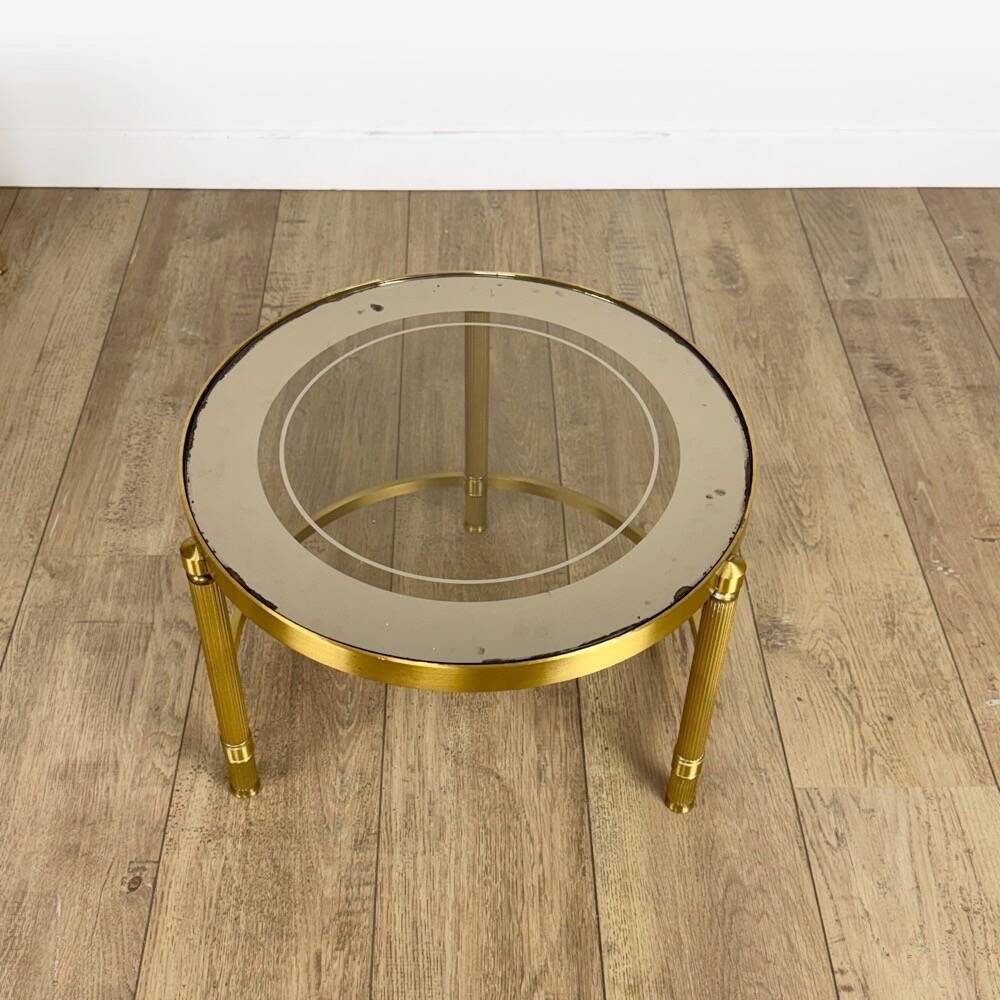Tables gigognes rondes bronze doré verre fumé vintages