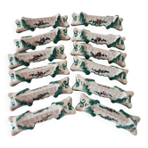 Set of 12 vintage knife rests in earthenware signed forah