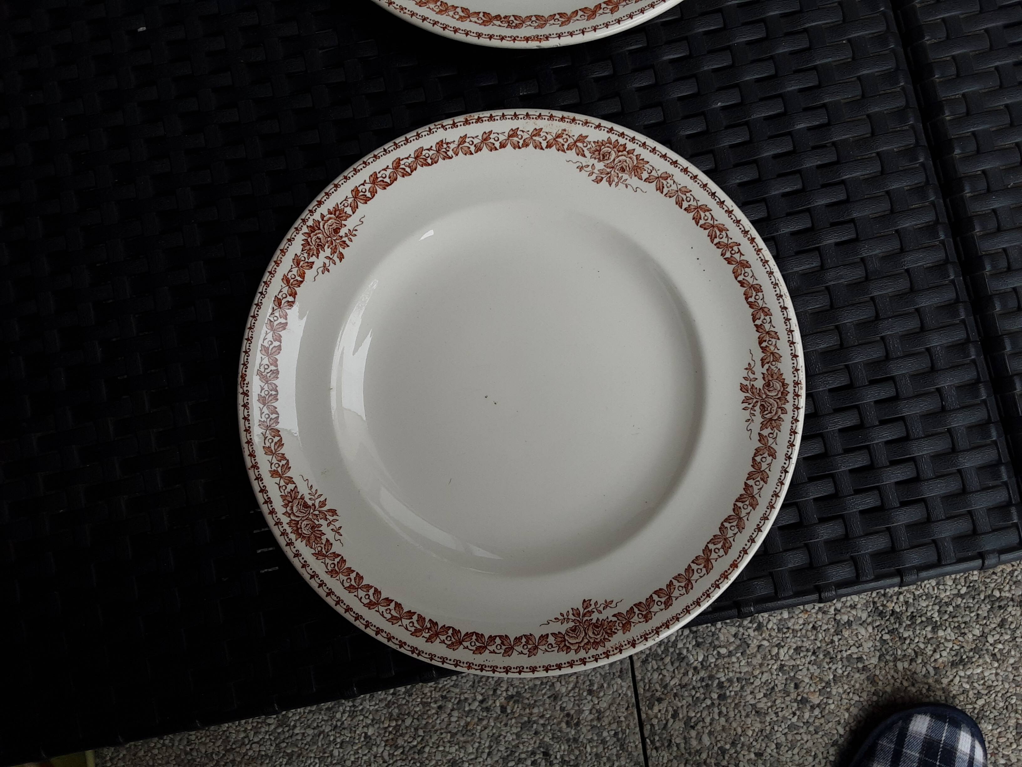 Set of 6 vintage flat plates, 23 cm, Longwy brand, Mireille pattern.