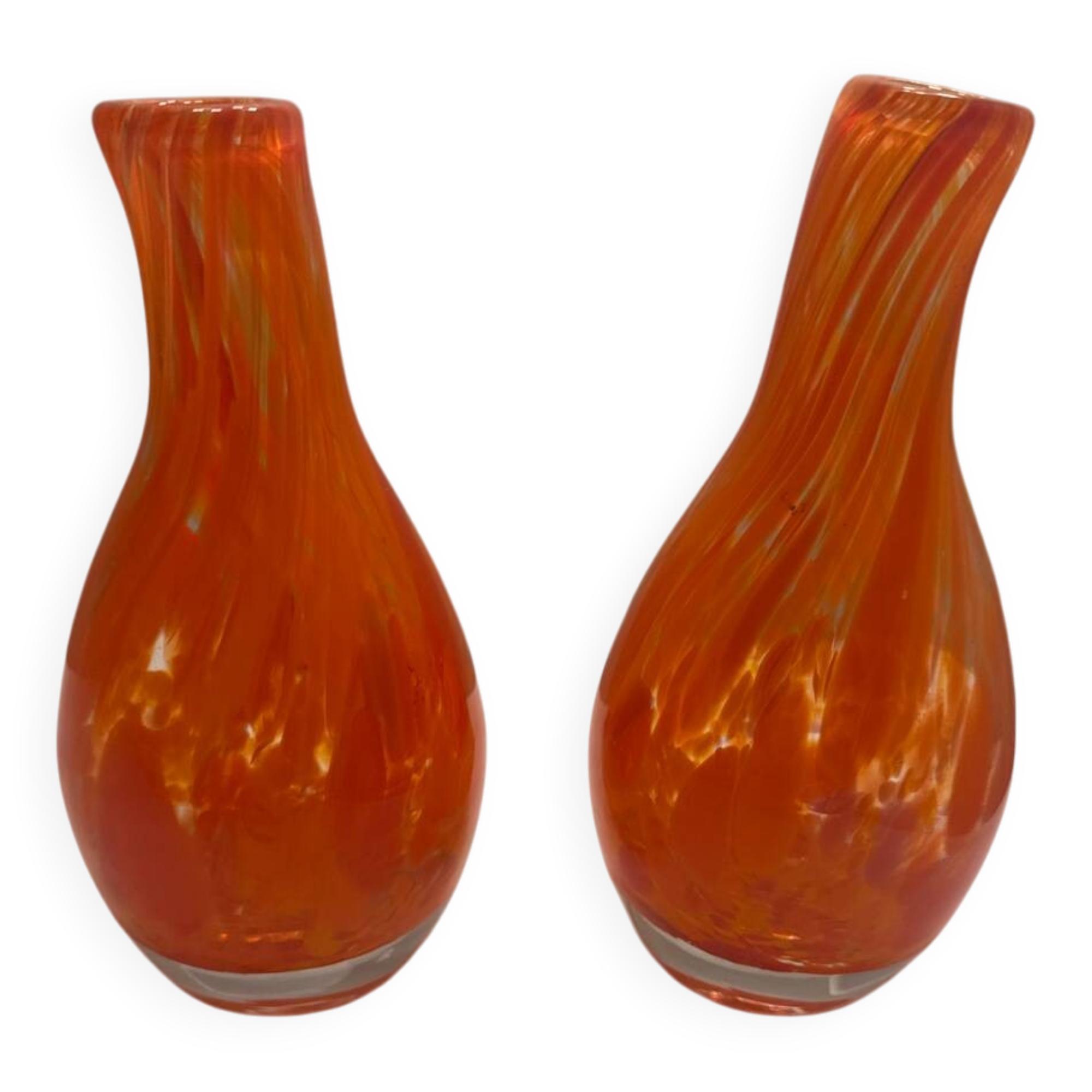 Pair of vintage blown glass vases in orange – Murano style – years