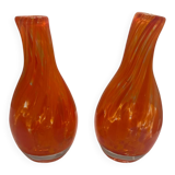 Pair of vintage blown glass vases in orange – Murano style – years