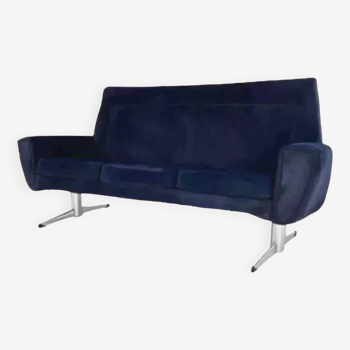 Scandinavian style sofa from the 50s - 60s in blue fabric and base