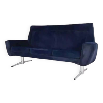 Scandinavian style sofa from the 50s - 60s in blue fabric and base