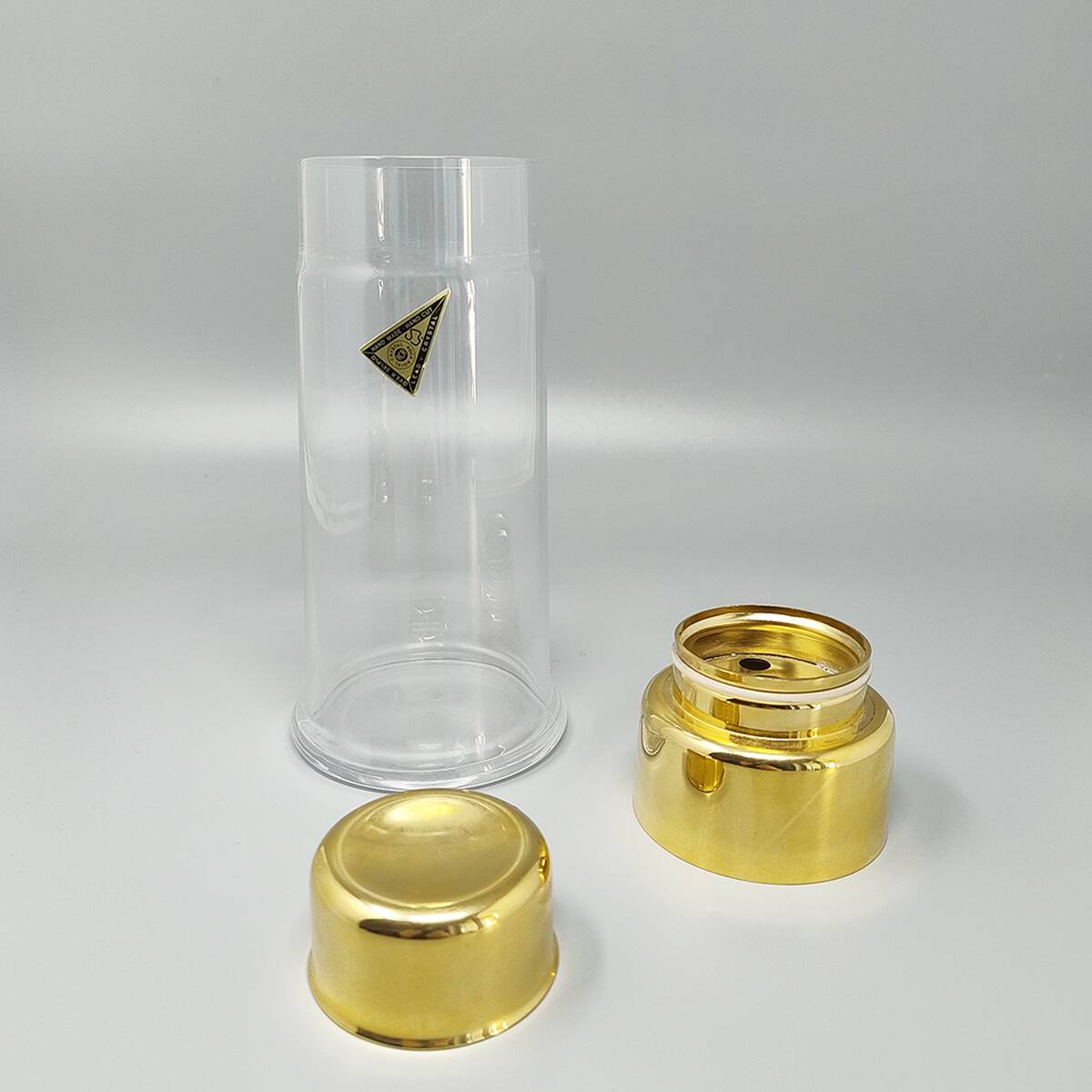 1970s Gorgeous Cocktail Shaker With Ice Bucket by Dorval in Gold plate 24K and Crystal. Made in Ital