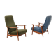 Pair of mid century Danish reclining lounge chairs in teak