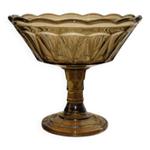 Vintage smoked glass footed bowl – Scalloped edge compote – Ø 23 cm