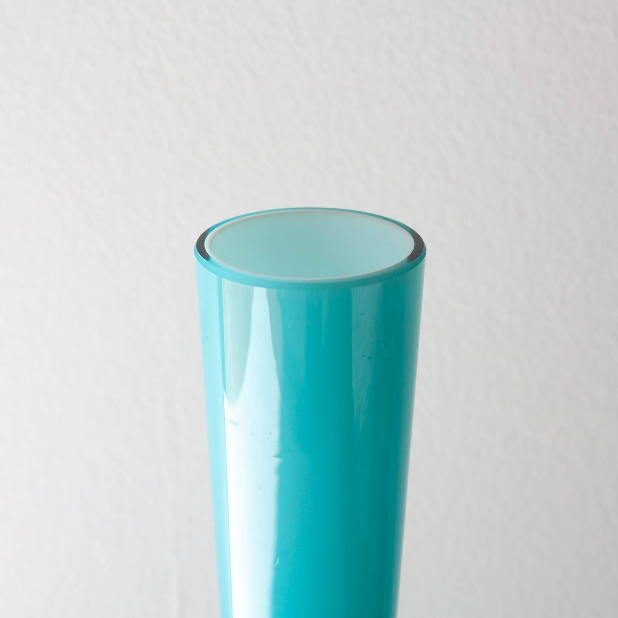Vintage 1960s Portuguese Blue Glass Vase with Foot