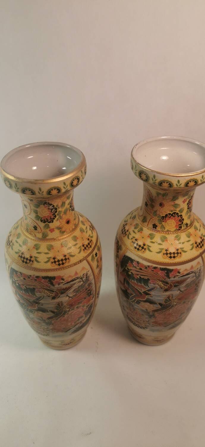 Beautiful set of 3 old Japanese SATSUMA VASES