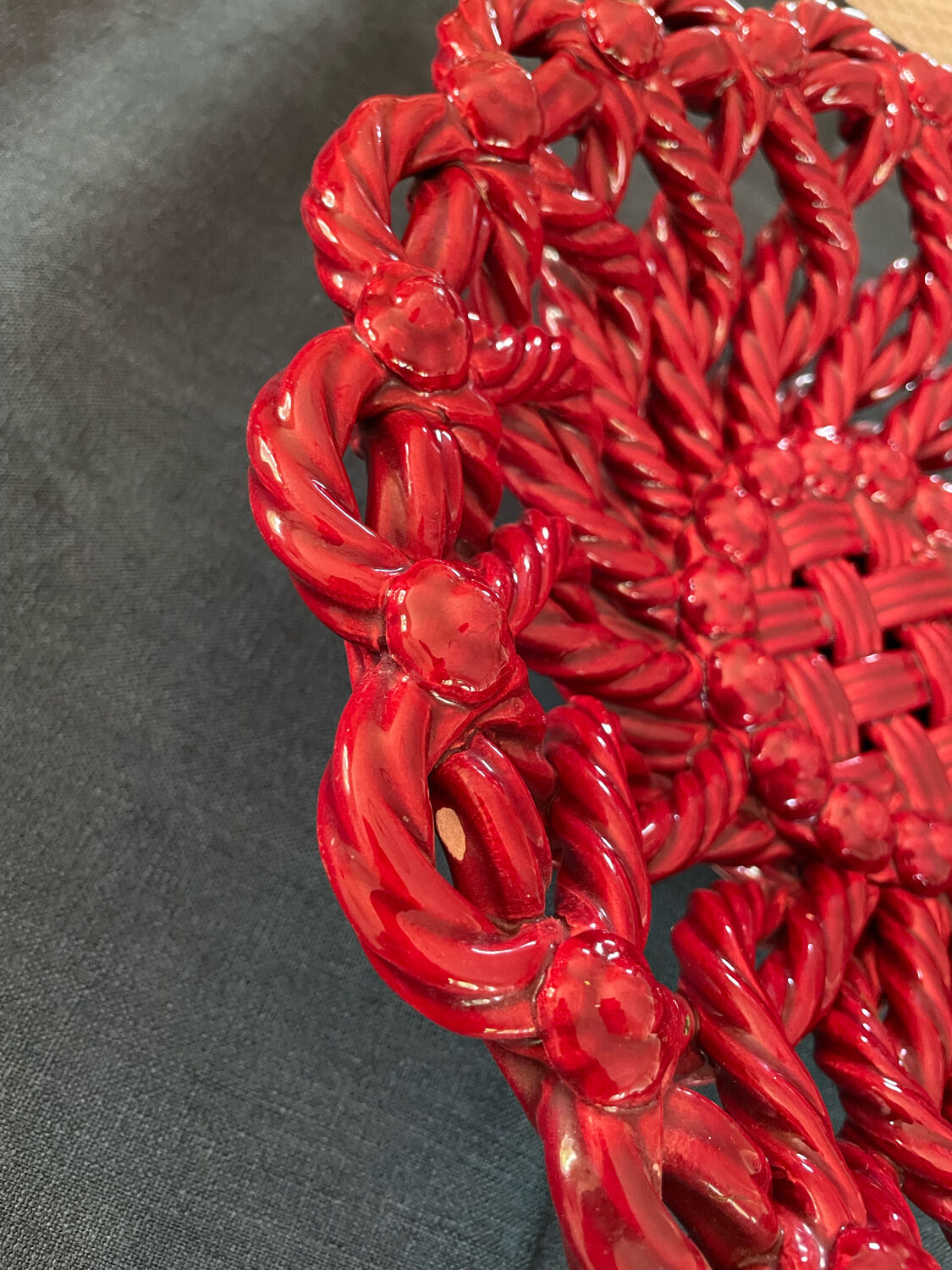 Fruit basket in burgundy basketry slip braided burgundy year 60