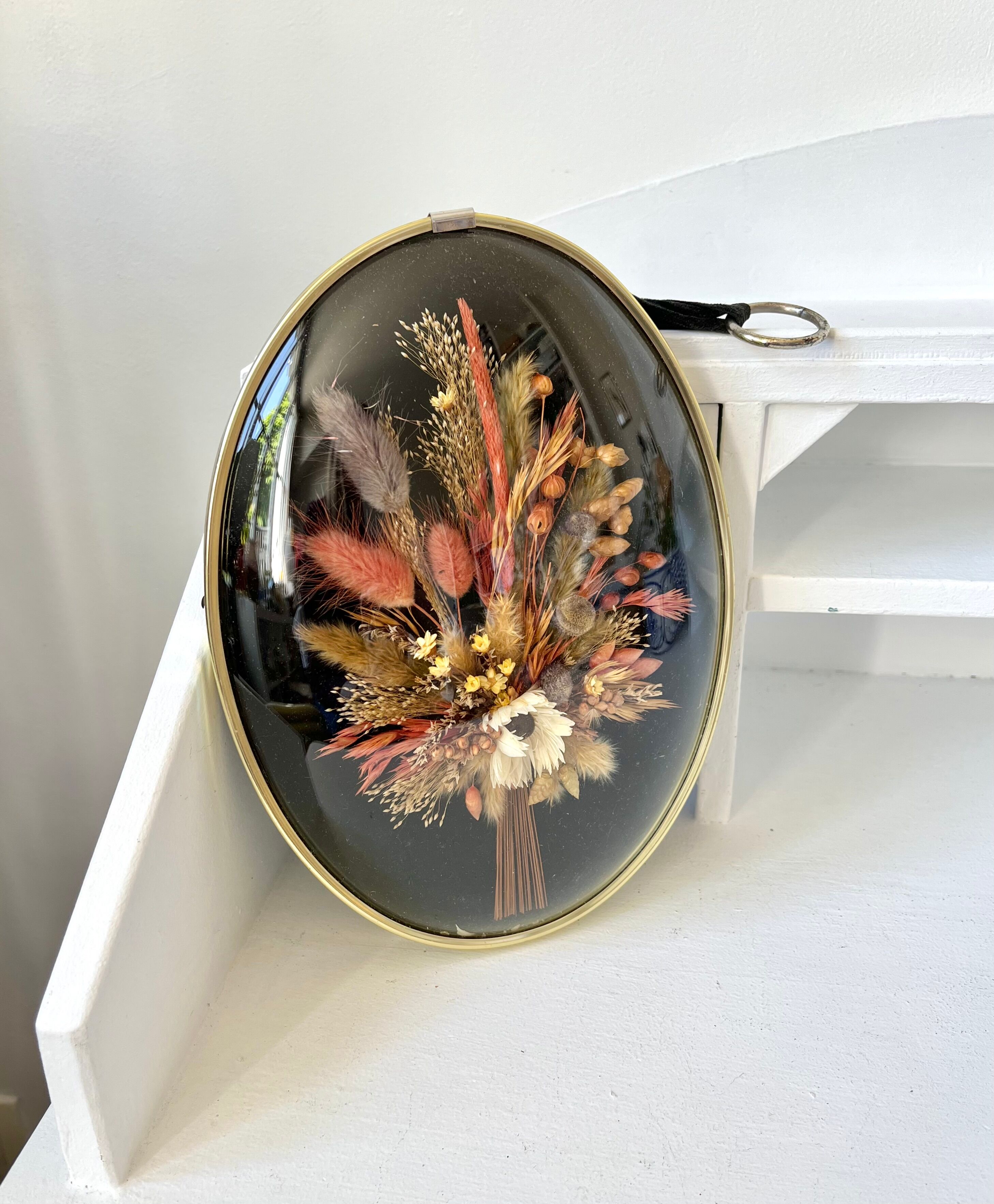 Cadre verre bombé fleurs séchées