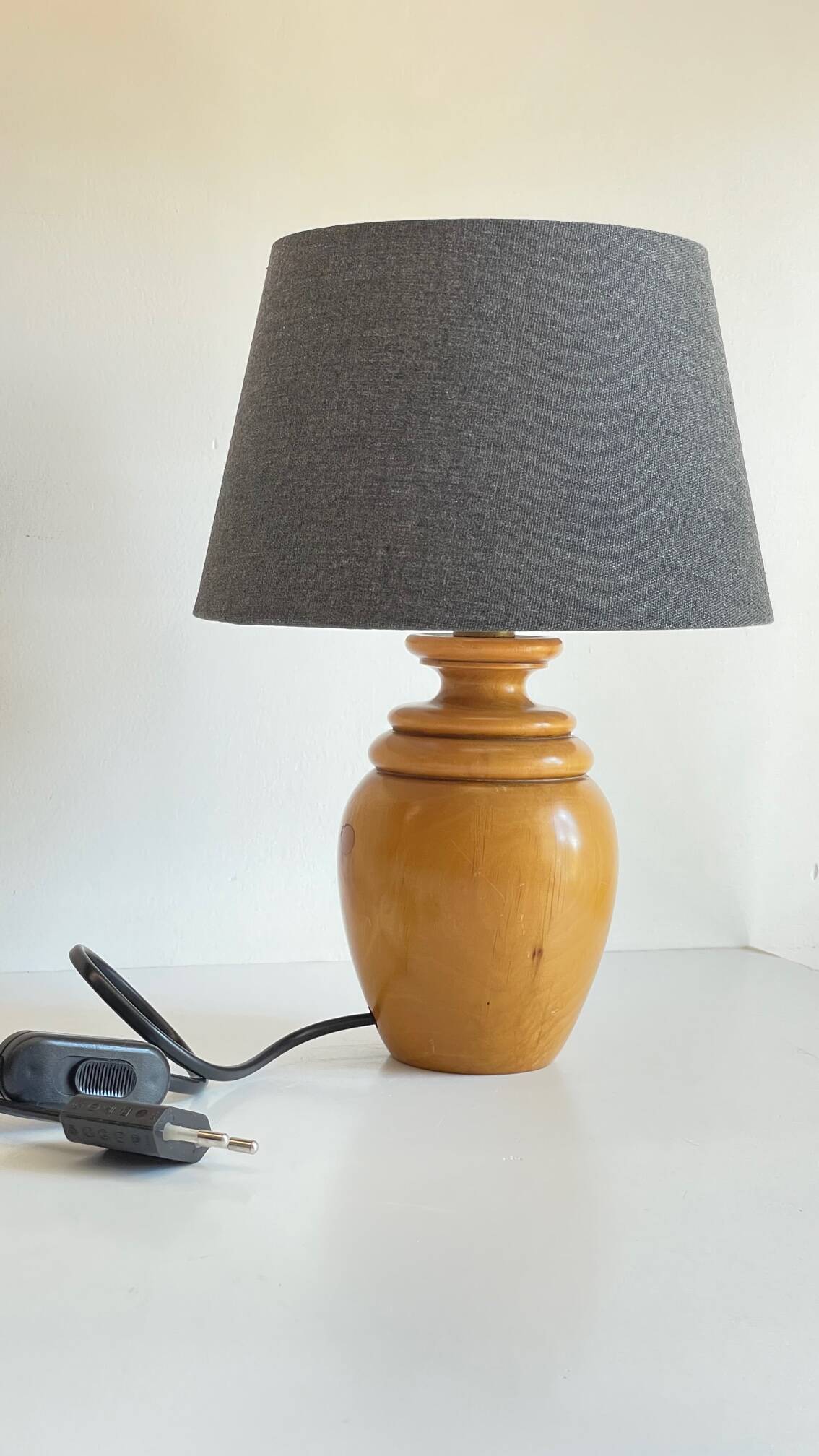 Vintage solid wood and fabric lamp