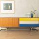 Exclusive mid-century style sideboard with stainless steel base, 1960s