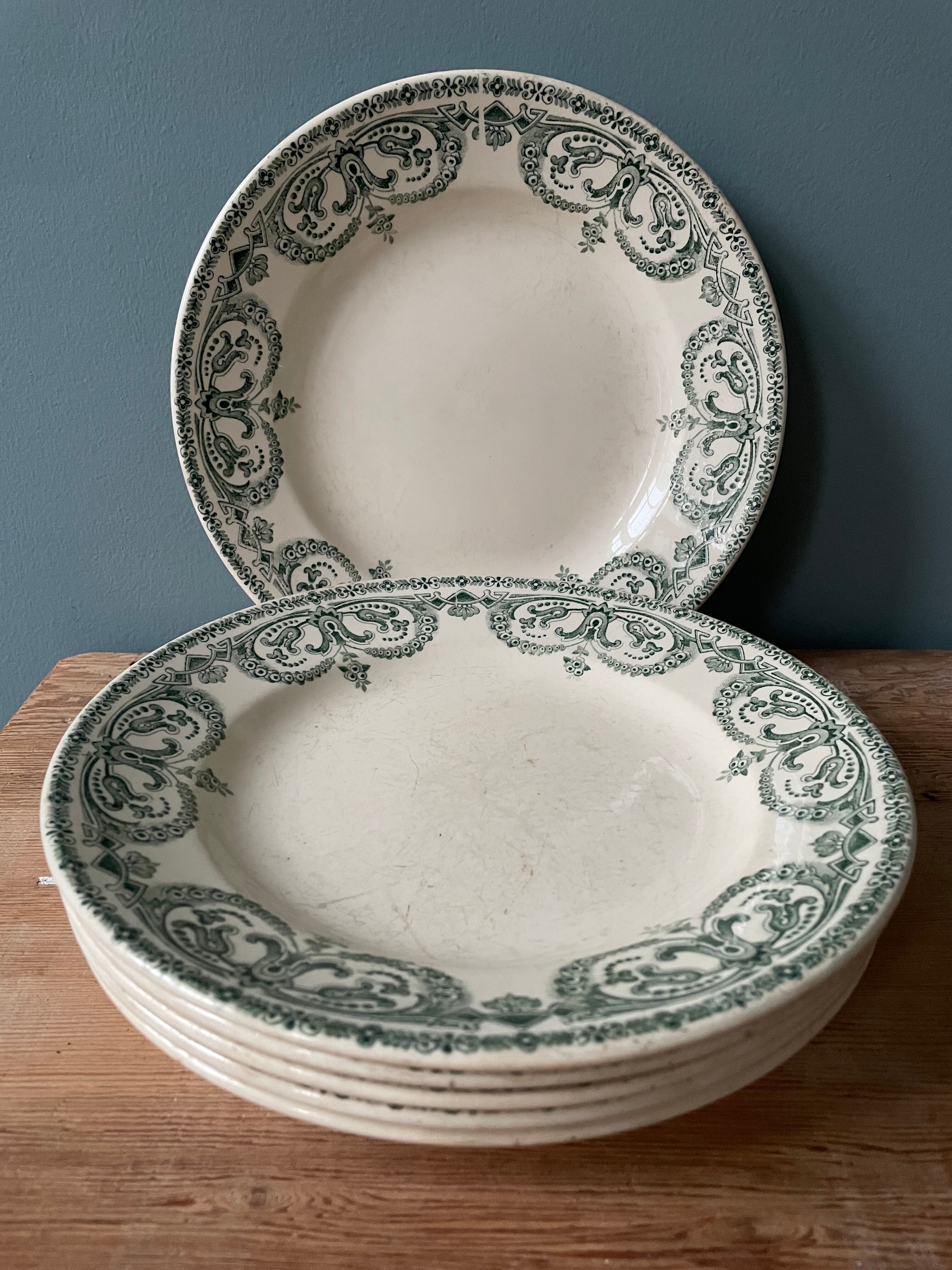 Set of 6 flat plates Terre de Fer, Digoin Sarreguemines, Garland model