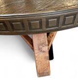 Round brutalis coffee table with brass / copper top / 1960s