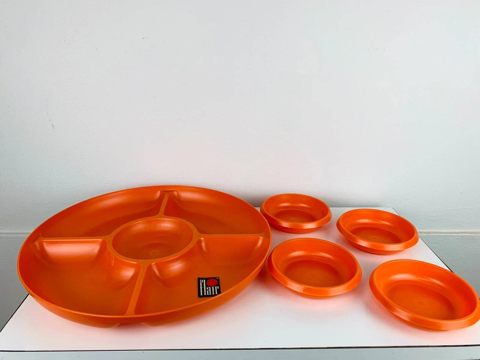 Vintage 1970s orange plastic Prisunic Flair aperitif platter