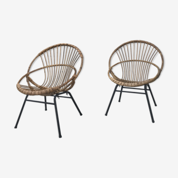 Pair of vintage rattan armchair