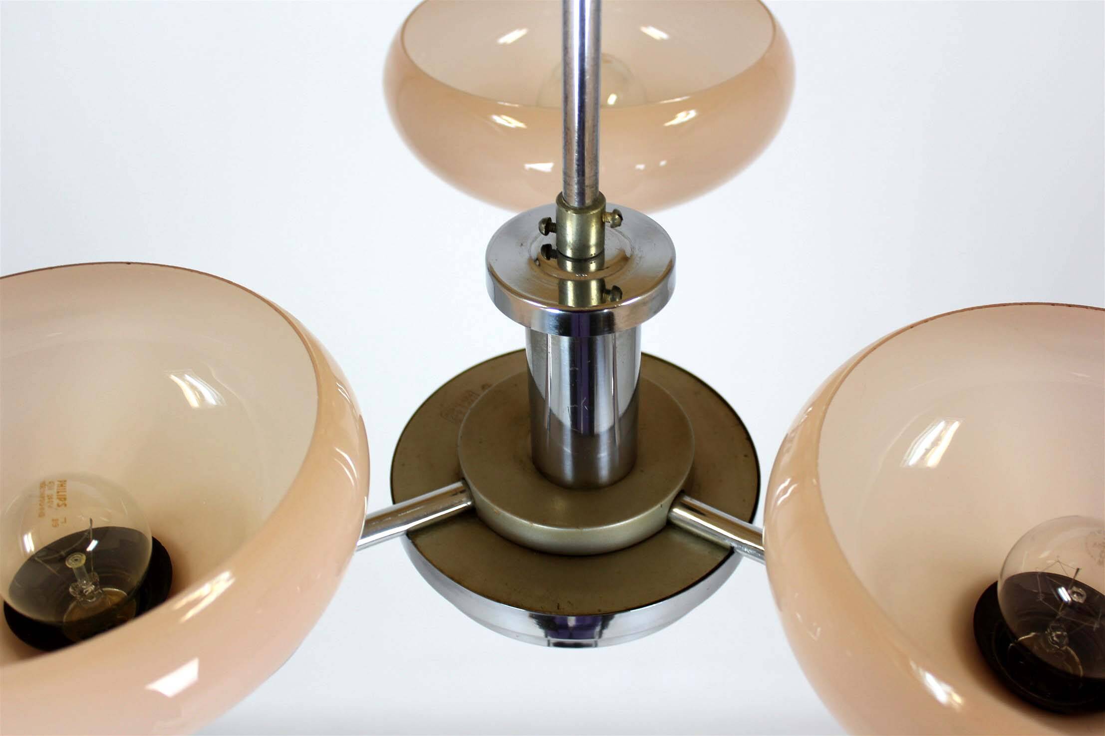 Lustre Art Déco Bauhaus chromé de Napako, ancienne Tchécoslovaquie, 1940
