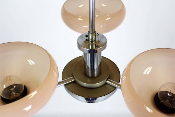 Lustre Art Déco Bauhaus chromé de Napako, ancienne Tchécoslovaquie, 1940
