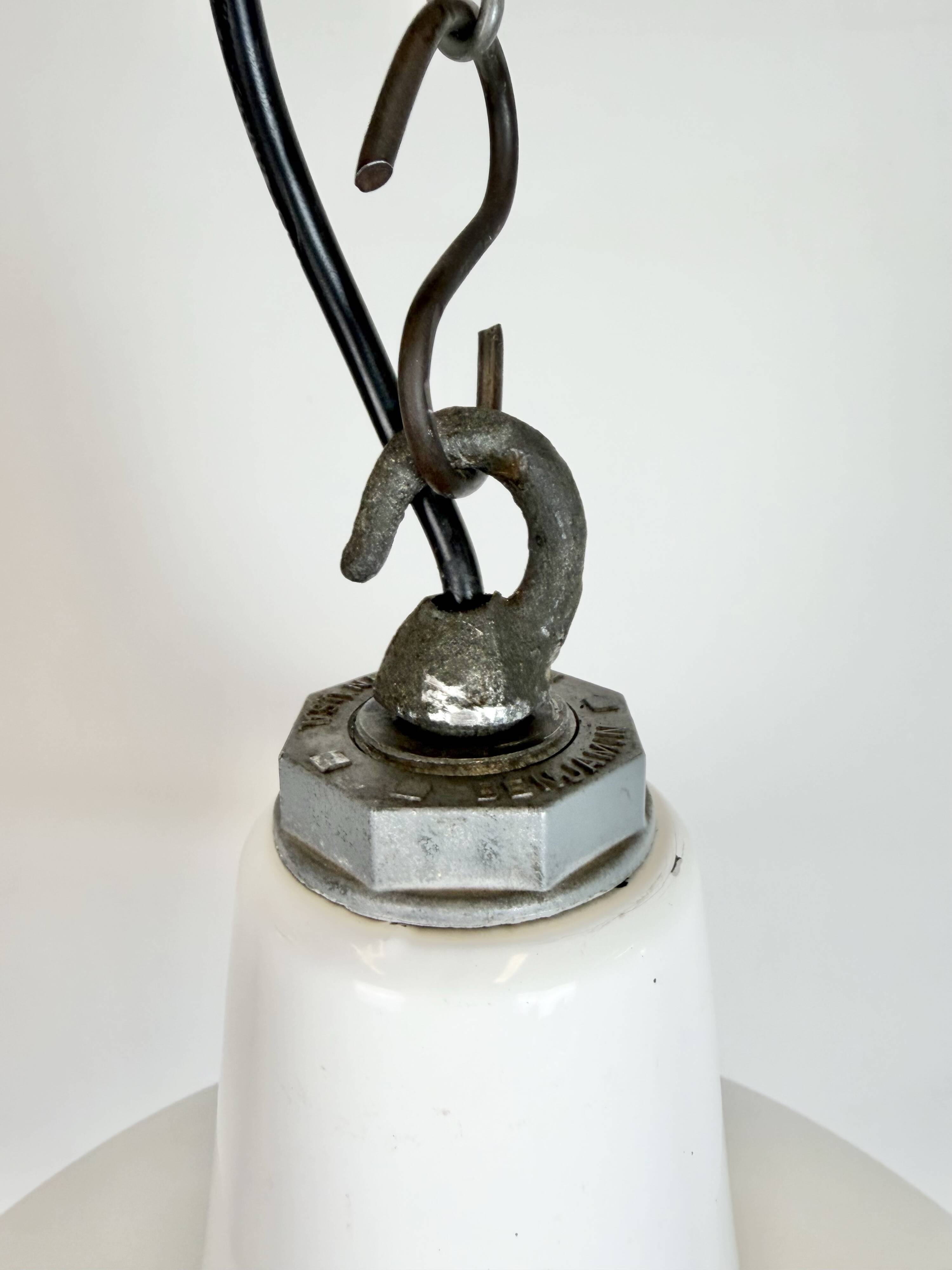 Industrial White Enamel Factory Pendant Lamp from Benjamin USA, 1960s
