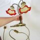 Brass water lily lamp and glass paste tulip, double, art nouveau style.