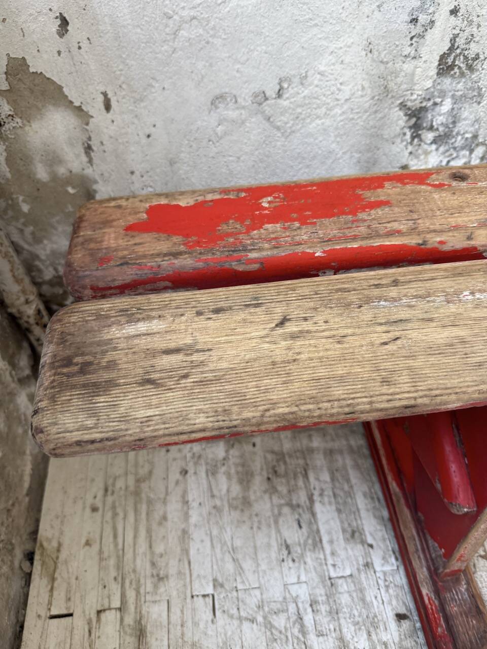 1950s oak bench with red patina, 2m