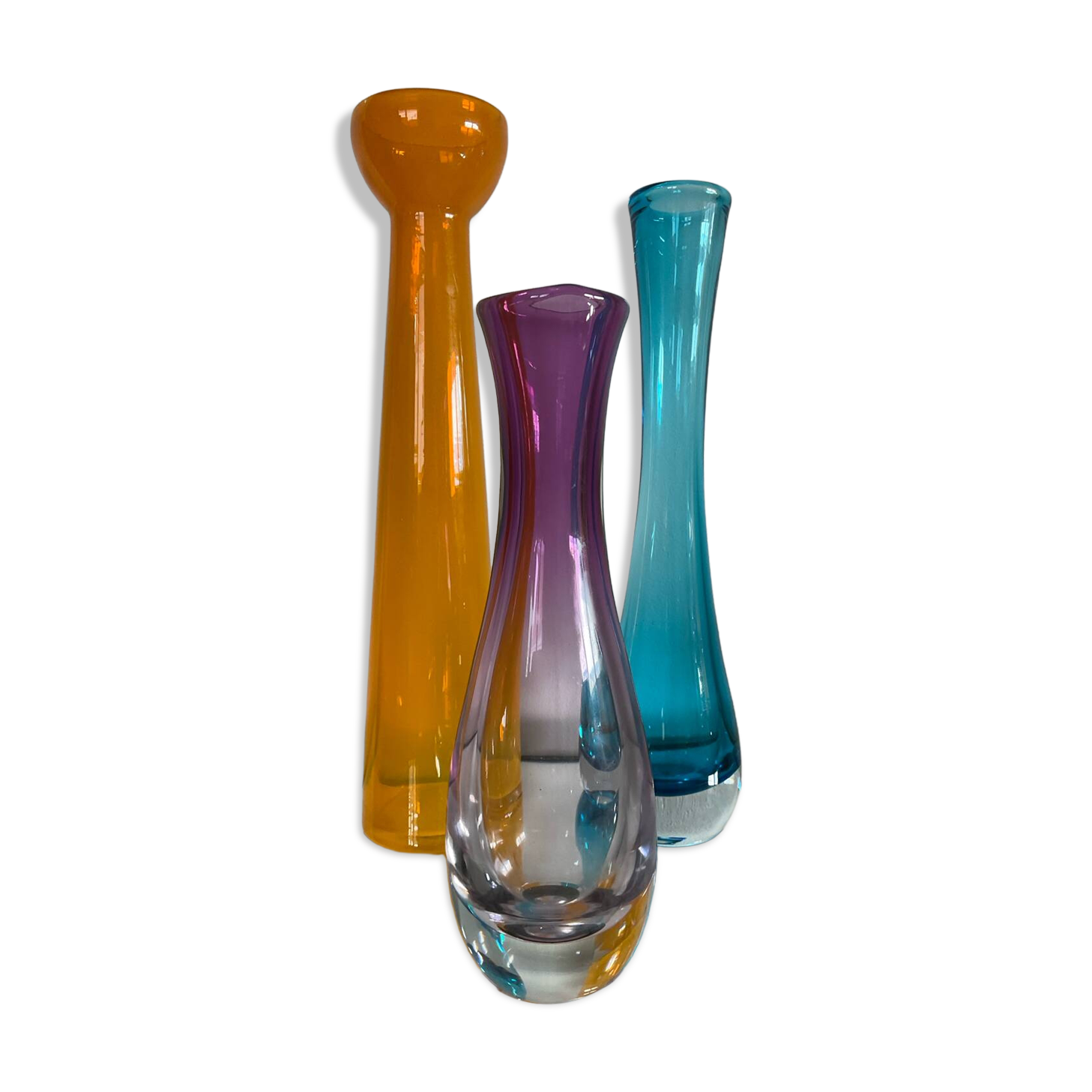 Set of 3 vintage glass paste vases