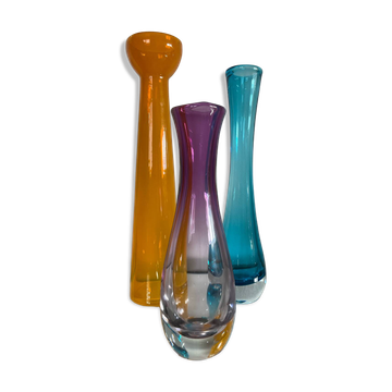 Set of 3 vintage glass paste vases