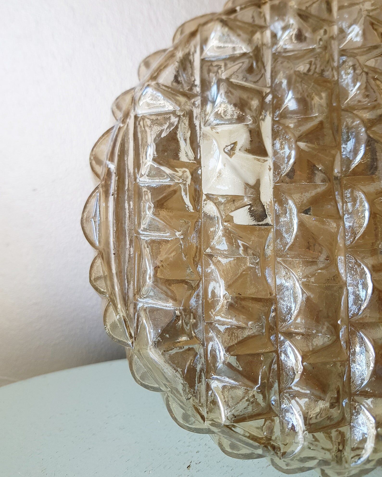 Golden glass ceiling lamp from the 1960s